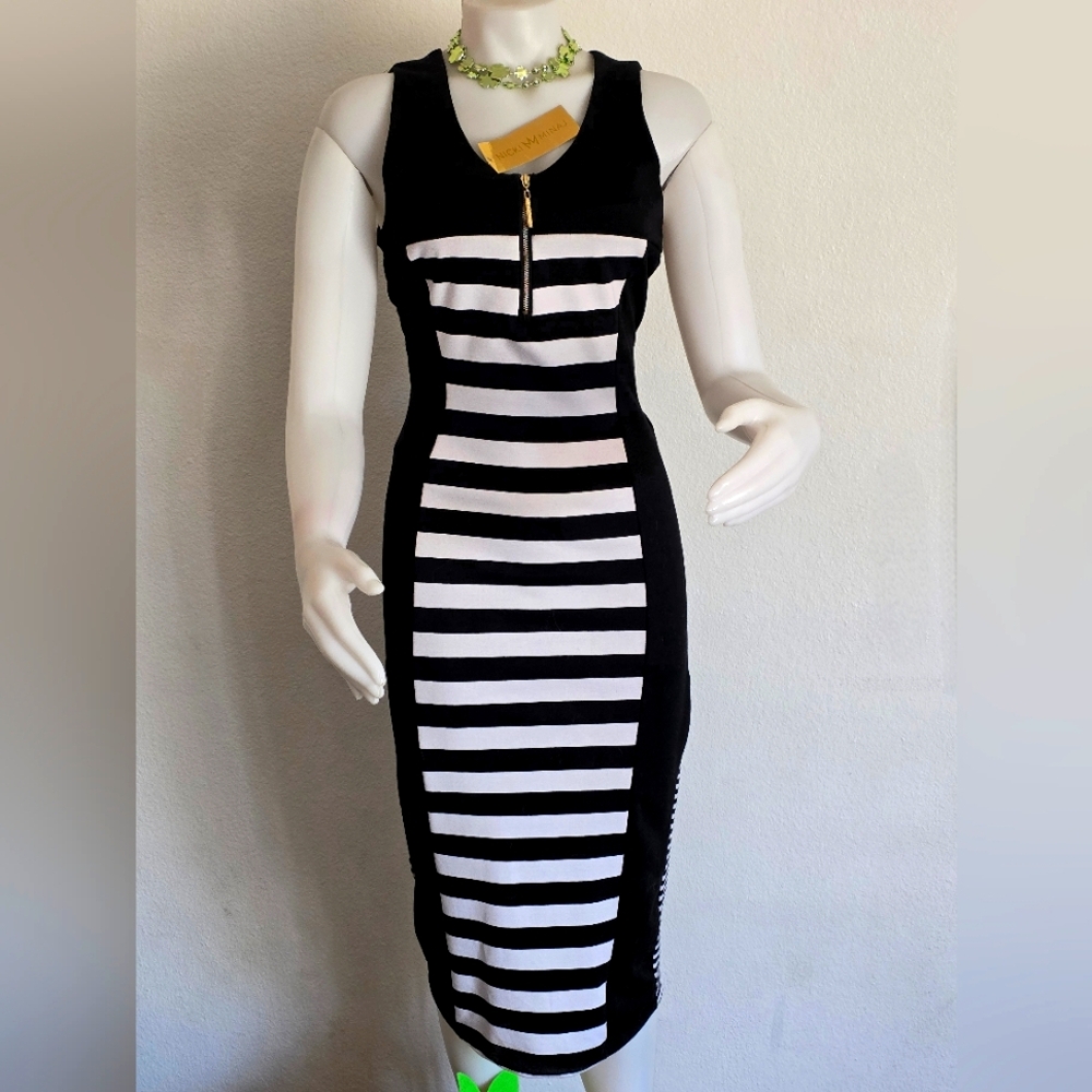 Nicki Minaj Black and White Striped Zipper Dress